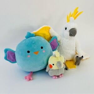 EUC Set of THREE Birds, Cute Plush Soft Stuffed Animals Toys Cockatoo Cockatiel
